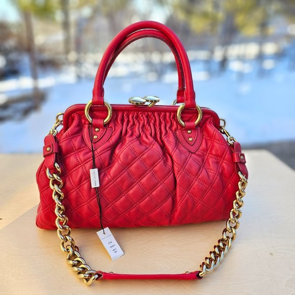 Marc Jacobs Handbags - Marc Jacobs Red Quilted Leather Satchel Stam Shoulder bag Kiss lock